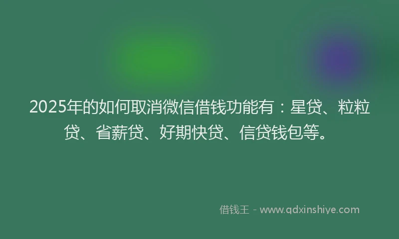 2025年的如何取消微信借钱功能有：星贷、粒粒贷、省薪贷、好期快贷、信贷钱包等。