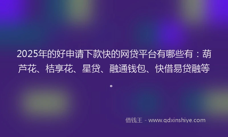 2025年的好申请下款快的网贷平台有哪些有：葫芦花、桔享花、星贷、融通钱包、快借易贷融等。
