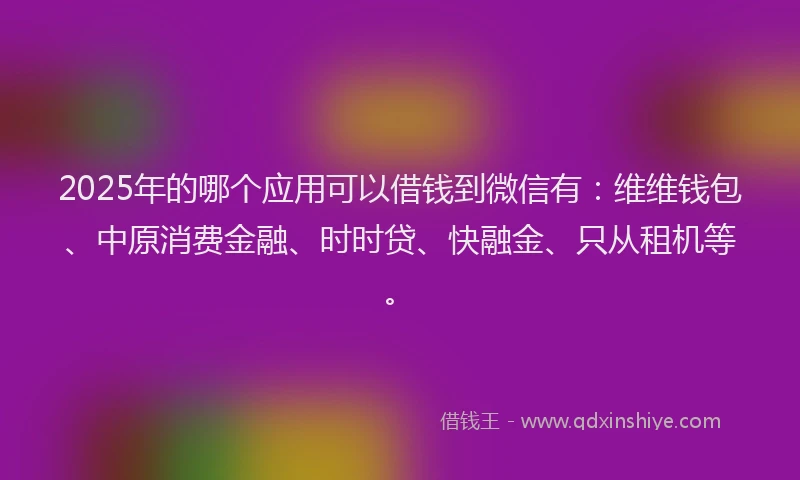 2025年的哪个应用可以借钱到微信有：维维钱包、中原消费金融、时时贷、快融金、只从租机等。