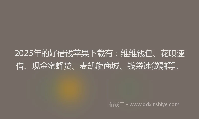 2025年的好借钱苹果下载有：维维钱包、花呗速借、现金蜜蜂贷、麦凯旋商城、钱袋速贷融等。