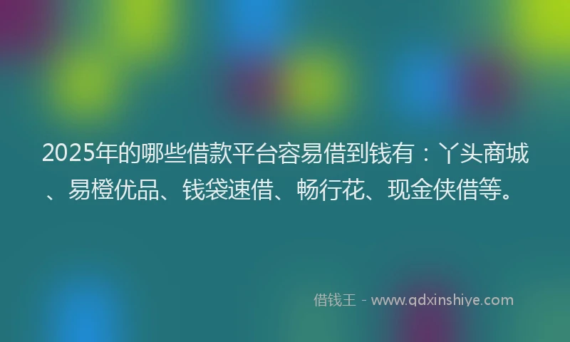 2025年的哪些借款平台容易借到钱有：丫头商城、易橙优品、钱袋速借、畅行花、现金侠借等。