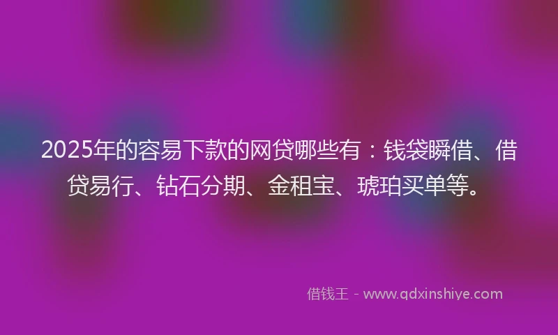 2025年的容易下款的网贷哪些有：钱袋瞬借、借贷易行、钻石分期、金租宝、琥珀买单等。