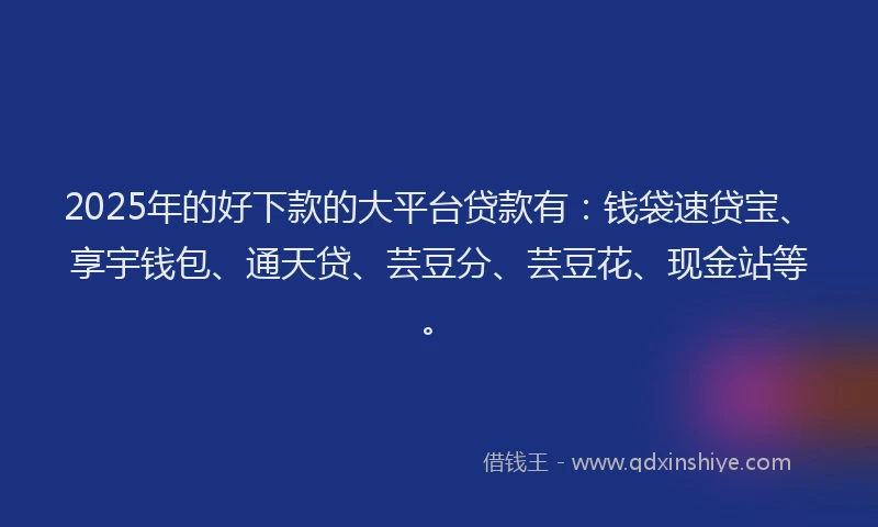 2025年的好下款的大平台贷款有：钱袋速贷宝、享宇钱包、通天贷、芸豆分、芸豆花、现金站等。