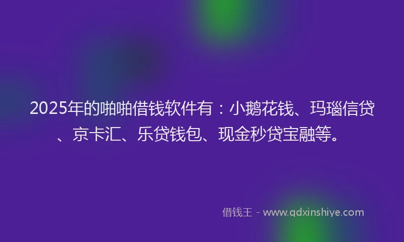 2025年的啪啪借钱软件有：小鹅花钱、玛瑙信贷、京卡汇、乐贷钱包、现金秒贷宝融等。