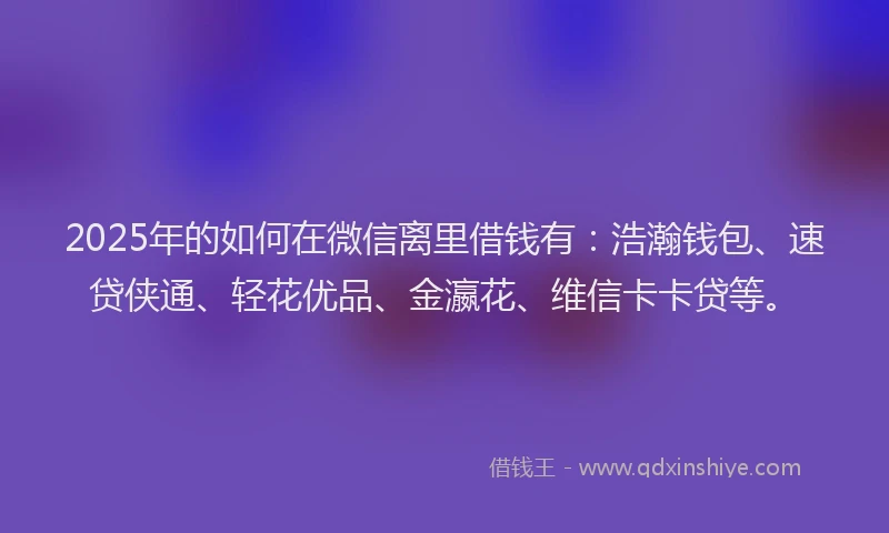 2025年的如何在微信离里借钱有：浩瀚钱包、速贷侠通、轻花优品、金瀛花、维信卡卡贷等。