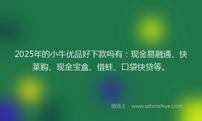 2025年的小牛优品好下款吗有：现金易融通、快莱购、现金宝盒、借蛙、口袋快贷等。