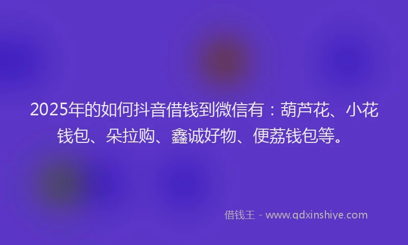 2025年的如何抖音借钱到微信有：葫芦花、小花钱包、朵拉购、鑫诚好物、便荔钱包等。