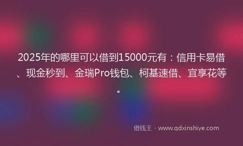 2025年的哪里可以借到15000元有：信用卡易借、现金秒到、金瑞Pro钱包、柯基速借、宜享花等。