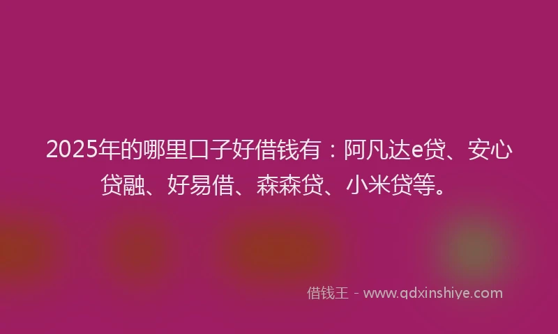 2025年的哪里口子好借钱有：阿凡达e贷、安心贷融、好易借、森森贷、小米贷等。