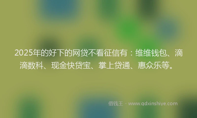 2025年的好下的网贷不看征信有：维维钱包、滴滴数科、现金快贷宝、掌上贷通、惠众乐等。