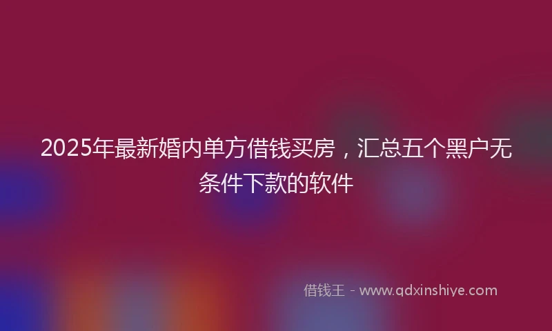 2025年最新婚内单方借钱买房，汇总五个黑户无条件下款的软件
