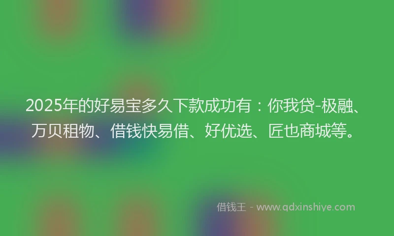2025年的好易宝多久下款成功有：你我贷-极融、万贝租物、借钱快易借、好优选、匠也商城等。