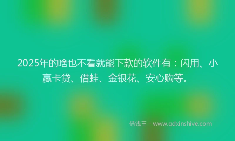 2025年的啥也不看就能下款的软件有：闪用、小赢卡贷、借蛙、金银花、安心购等。