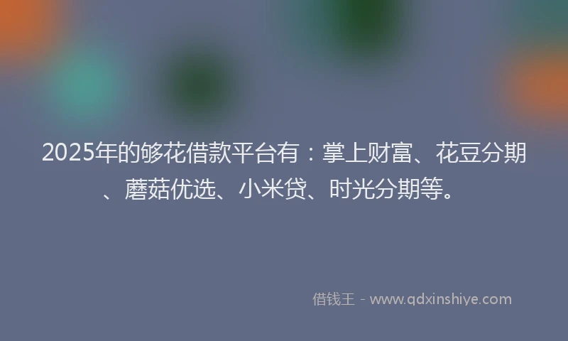 2025年的够花借款平台有：掌上财富、花豆分期、蘑菇优选、小米贷、时光分期等。
