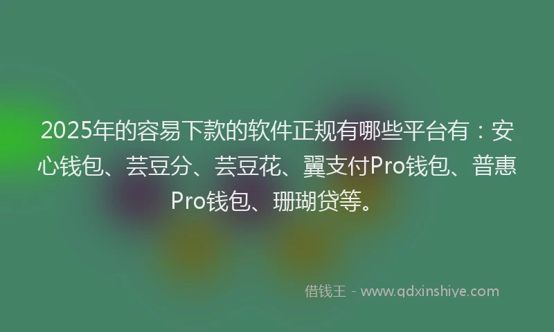 2025年的容易下款的软件正规有哪些平台有：安心钱包、芸豆分、芸豆花、翼支付Pro钱包、普惠Pro钱包、珊瑚贷等。