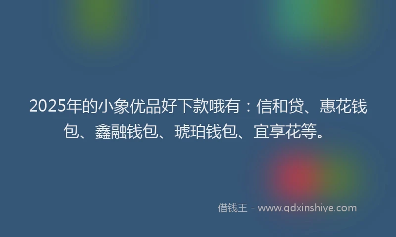2025年的小象优品好下款哦有：信和贷、惠花钱包、鑫融钱包、琥珀钱包、宜享花等。
