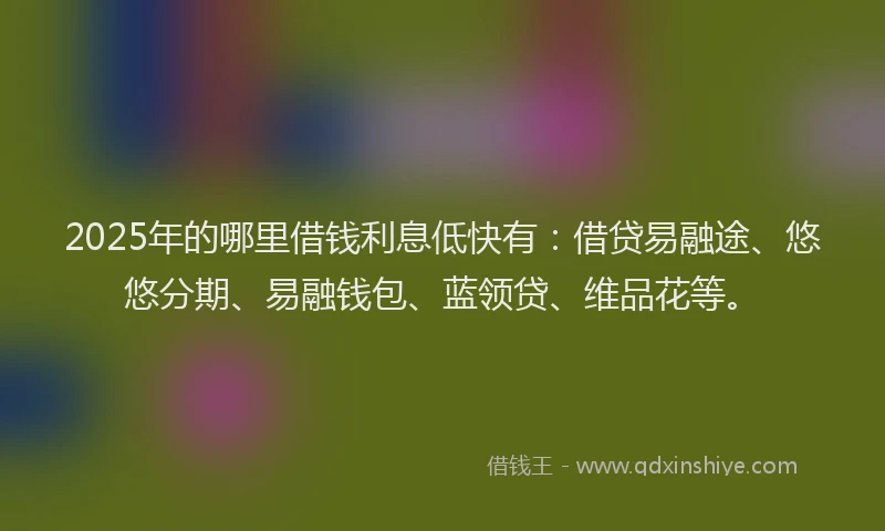 2025年的哪里借钱利息低快有：借贷易融途、悠悠分期、易融钱包、蓝领贷、维品花等。