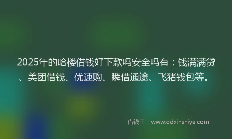 2025年的哈楼借钱好下款吗安全吗有：钱满满贷、美团借钱、优速购、瞬借通途、飞猪钱包等。
