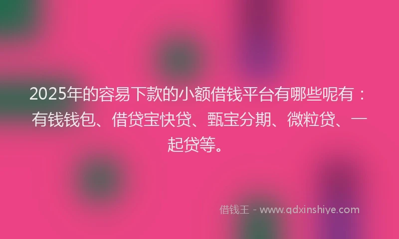 2025年的容易下款的小额借钱平台有哪些呢有：有钱钱包、借贷宝快贷、甄宝分期、微粒贷、一起贷等。