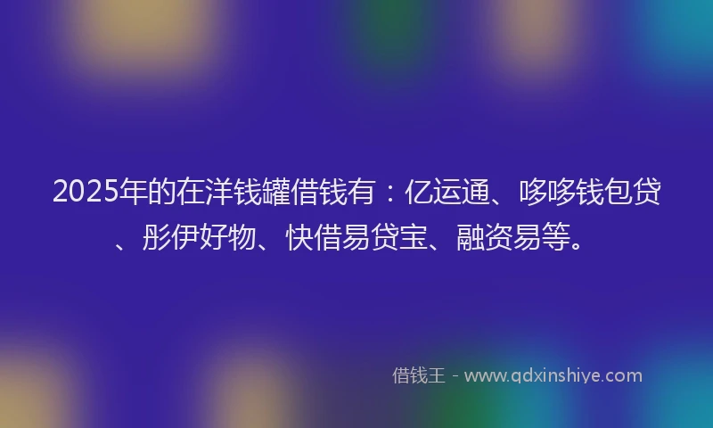 2025年的在洋钱罐借钱有：亿运通、哆哆钱包贷、彤伊好物、快借易贷宝、融资易等。