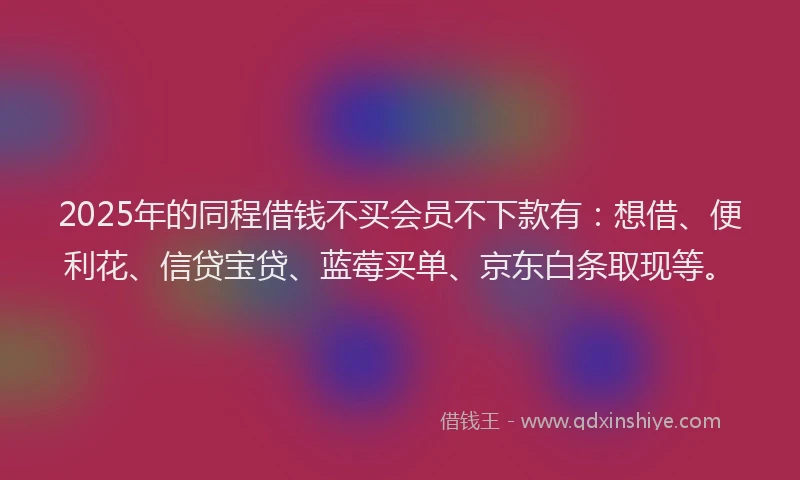 2025年的同程借钱不买会员不下款有：想借、便利花、信贷宝贷、蓝莓买单、京东白条取现等。