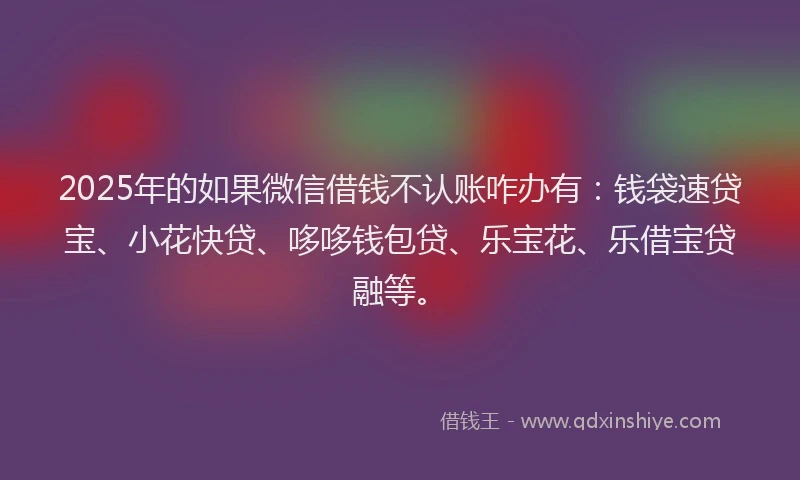 2025年的如果微信借钱不认账咋办有：钱袋速贷宝、小花快贷、哆哆钱包贷、乐宝花、乐借宝贷融等。