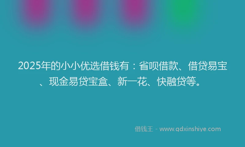 2025年的小小优选借钱有：省呗借款、借贷易宝、现金易贷宝盒、新一花、快融贷等。