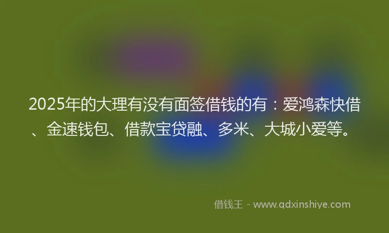 2025年的大理有没有面签借钱的有：爱鸿森快借、金速钱包、借款宝贷融、多米、大城小爱等。