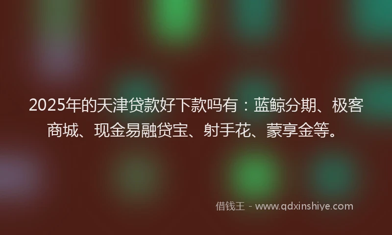 2025年的天津贷款好下款吗有：蓝鲸分期、极客商城、现金易融贷宝、射手花、蒙享金等。
