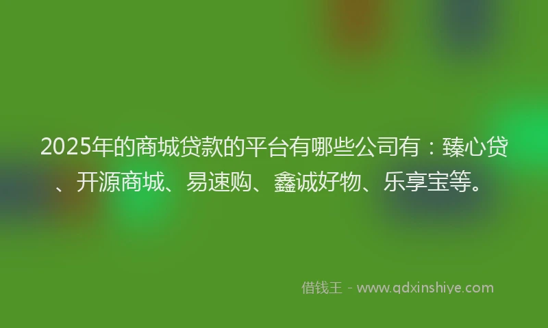 2025年的商城贷款的平台有哪些公司有：臻心贷、开源商城、易速购、鑫诚好物、乐享宝等。