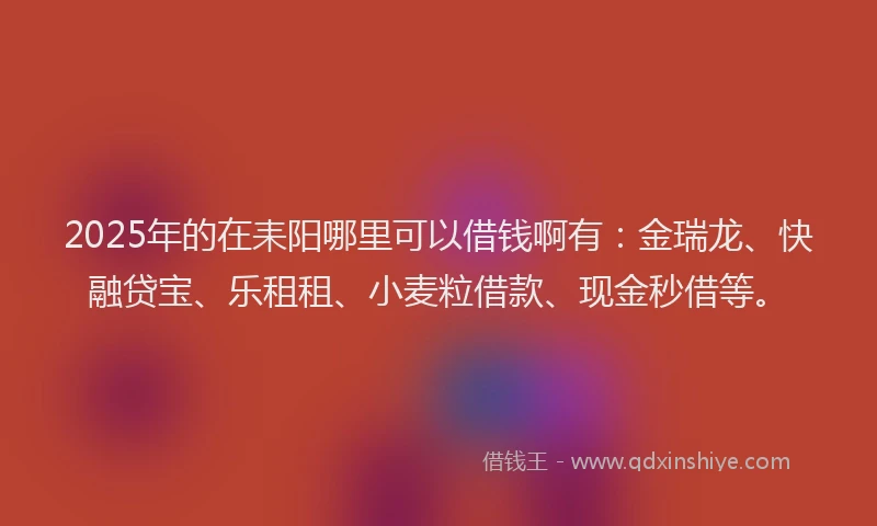 2025年的在耒阳哪里可以借钱啊有：金瑞龙、快融贷宝、乐租租、小麦粒借款、现金秒借等。