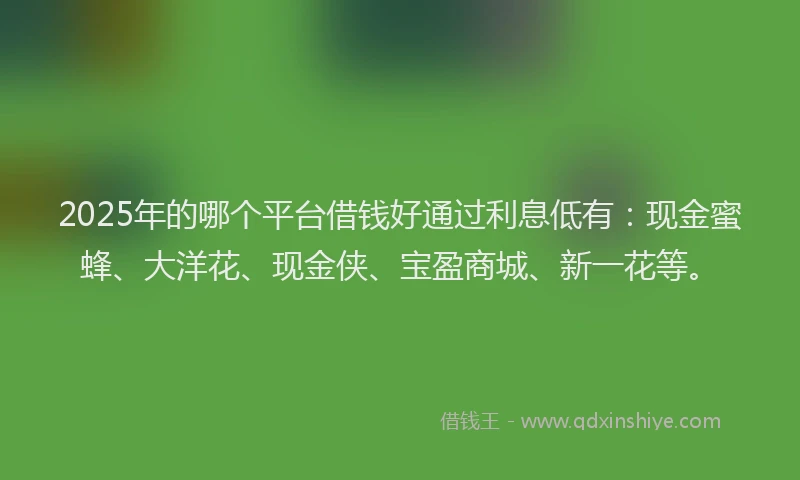 2025年的哪个平台借钱好通过利息低有：现金蜜蜂、大洋花、现金侠、宝盈商城、新一花等。