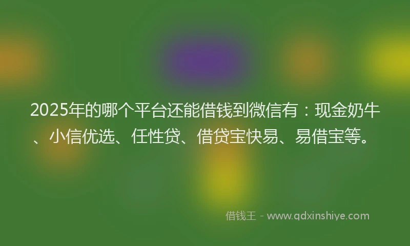 2025年的哪个平台还能借钱到微信有：现金奶牛、小信优选、任性贷、借贷宝快易、易借宝等。