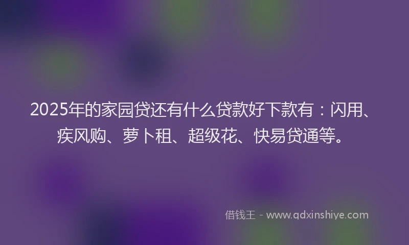 2025年的家园贷还有什么贷款好下款有：闪用、疾风购、萝卜租、超级花、快易贷通等。