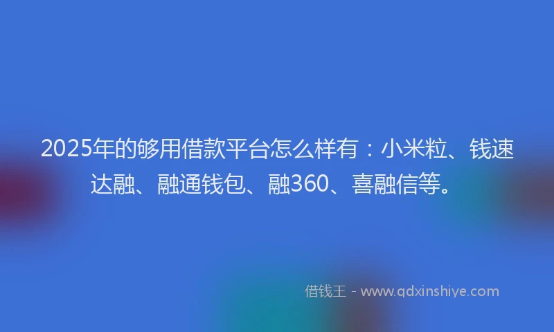2025年的够用借款平台怎么样有：小米粒、钱速达融、融通钱包、融360、喜融信等。