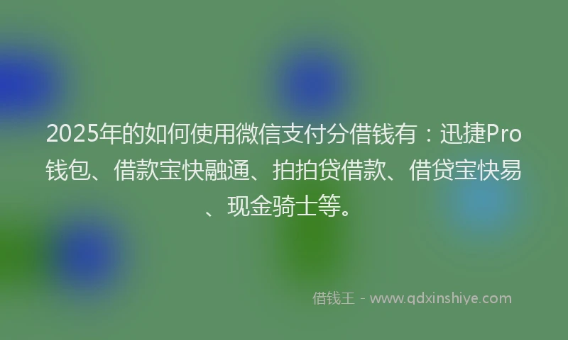2025年的如何使用微信支付分借钱有：迅捷Pro钱包、借款宝快融通、拍拍贷借款、借贷宝快易、现金骑士等。