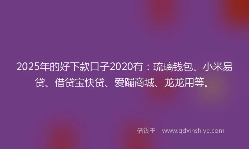 2025年的好下款口子2020有：琉璃钱包、小米易贷、借贷宝快贷、爱蹦商城、龙龙用等。
