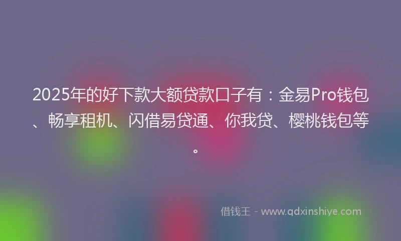 2025年的好下款大额贷款口子有:金易Pro钱包、畅享租机、闪借易贷通、你我贷、樱桃钱包等。