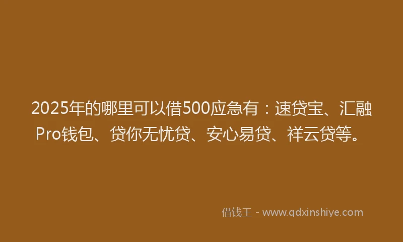 2025年的哪里可以借500应急有：速贷宝、汇融Pro钱包、贷你无忧贷、安心易贷、祥云贷等。