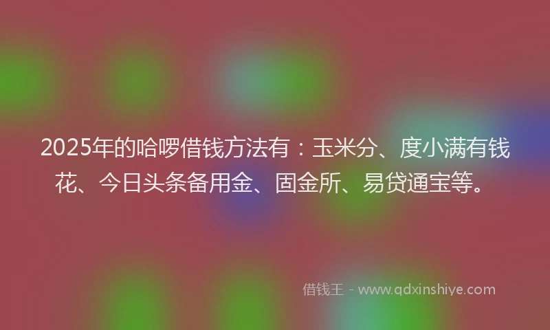 2025年的哈啰借钱方法有：玉米分、度小满有钱花、今日头条备用金、固金所、易贷通宝等。