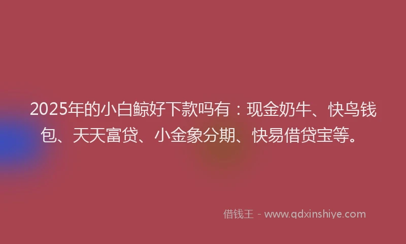2025年的小白鲸好下款吗有：现金奶牛、快鸟钱包、天天富贷、小金象分期、快易借贷宝等。