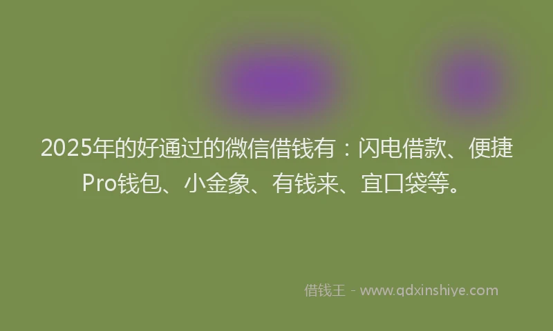 2025年的好通过的微信借钱有：闪电借款、便捷Pro钱包、小金象、有钱来、宜口袋等。