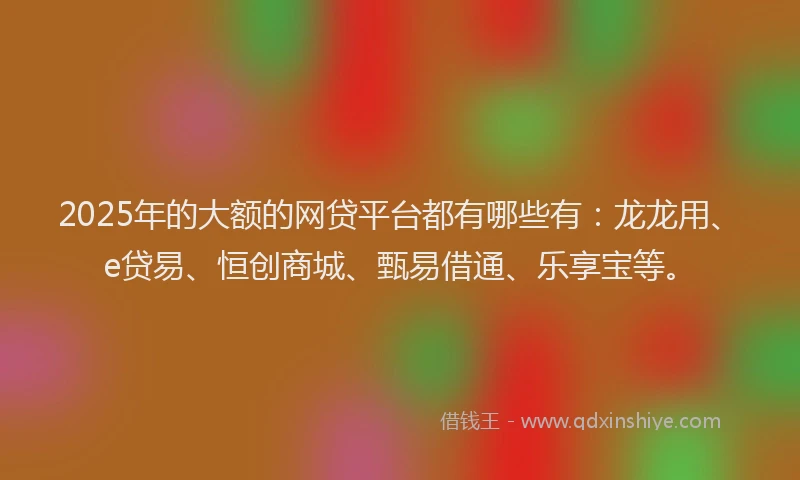 2025年的大额的网贷平台都有哪些有：龙龙用、e贷易、恒创商城、甄易借通、乐享宝等。