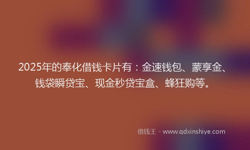 2025年的奉化借钱卡片有：金速钱包、蒙享金、钱袋瞬贷宝、现金秒贷宝盒、蜂狂购等。