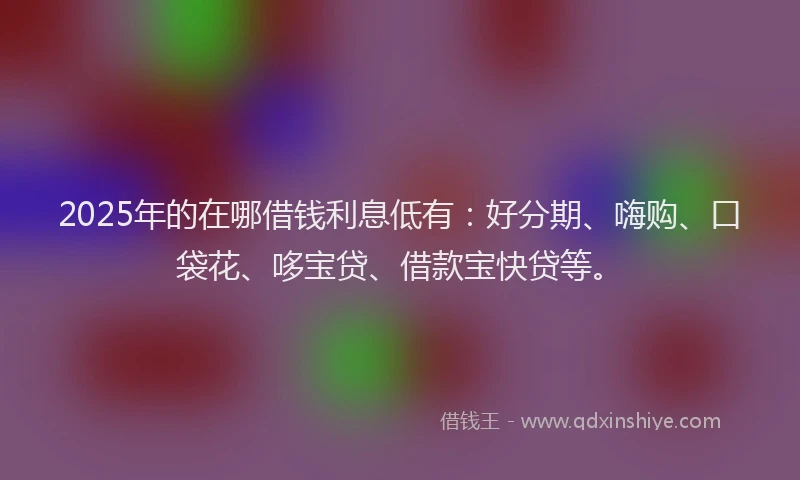 2025年的在哪借钱利息低有：好分期、嗨购、口袋花、哆宝贷、借款宝快贷等。