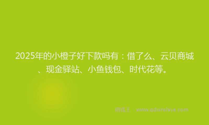 2025年的小橙子好下款吗有：借了么、云贝商城、现金驿站、小鱼钱包、时代花等。