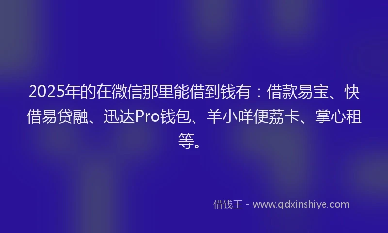 2025年的在微信那里能借到钱有：借款易宝、快借易贷融、迅达Pro钱包、羊小咩便荔卡、掌心租等。