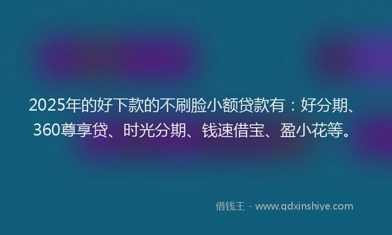 2025年的好下款的不刷脸小额贷款有：好分期、360尊享贷、时光分期、钱速借宝、盈小花等。