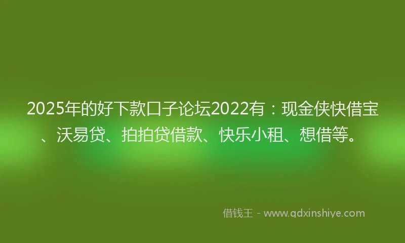 2025年的好下款口子论坛2022有：现金侠快借宝、沃易贷、拍拍贷借款、快乐小租、想借等。