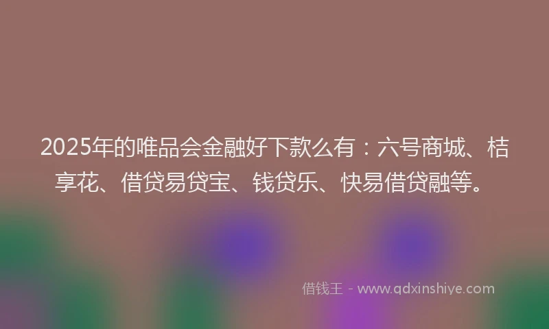 2025年的唯品会金融好下款么有：六号商城、桔享花、借贷易贷宝、钱贷乐、快易借贷融等。